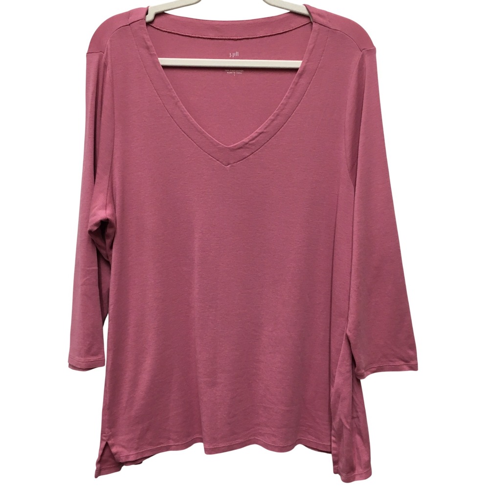 J.Jill Pima Cotton V-Neck Top Women's Large Pink Casual Minimalist Essential